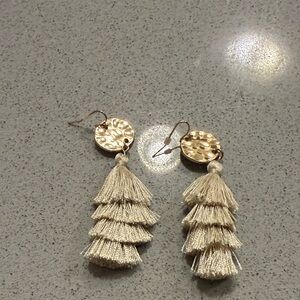 Elegant Gold and Cream Tassel Earrings